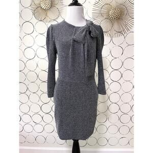 IRO Women Metallic Mini Dress 38 Silver Bow Glam Party New Years Eve Puff Sleeve